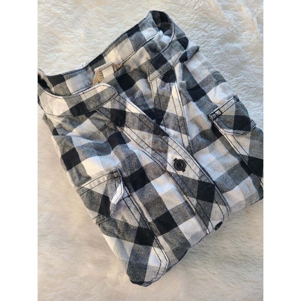 Duluth Trading Co Women XXL Crosscut Flannel Blk White Plaid Button Up Tunic Top